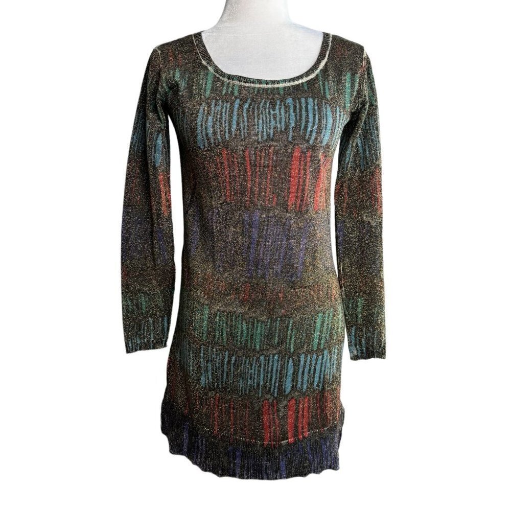CUSTO BARCELONA Party Mini Dress Vintage Multi Print Very CHIC! Women's Size Sm